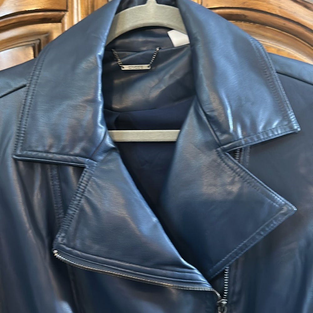 NEW Chicos Vegan Leather Asymmetrical ZipperDark Deep Navy Jacket Medium - Picture 8 of 11